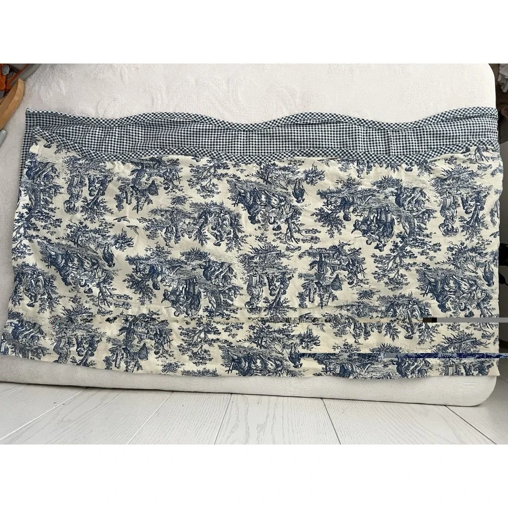 One Waverly Blue Toile & Gingham Double Valance 54